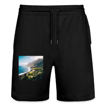 Tropical Island - Stanley/Stella Trainer Unisex Organic Jogging Shorts - black - Front - Nik (191cm) & Marisol (170cm)