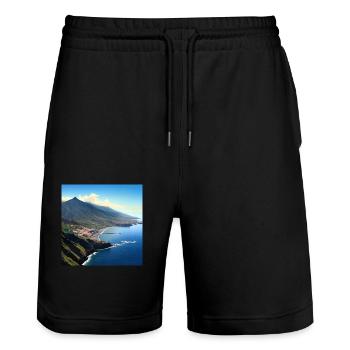 Tropischer Inselvulkan - Stanley/Stella Unisex Bio Joggingshorts Trainer  - Schwarz - Vorne - Nik (191cm) & Marisol (170cm)
