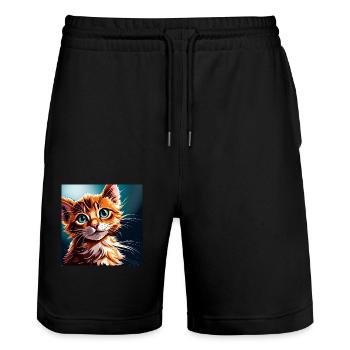 Mignon adorable chat à fourrure - Short de jogging bio TRAINER Stanley/Stella unisexe - noir - Devant - Nik (191cm) & Marisol (170cm)
