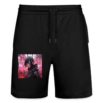 Cyber Punk - Stanley/Stella Unisex Bio Joggingshorts Trainer  - Schwarz - Vorne - Nik (191cm) & Marisol (170cm)
