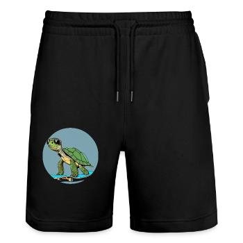 Schildkröte mit Skateboard - Stanley/Stella Unisex Bio Joggingshorts Trainer  - Schwarz - Vorne - Nik (191cm) & Marisol (170cm)