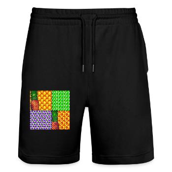 Mosaïque de fruits tropicaux - Short de jogging bio TRAINER Stanley/Stella unisexe - noir - Devant - Nik (191cm) & Marisol (170cm)