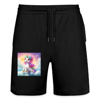 colorful cute unicorn above the clouds - Stanley/Stella Unisex Bio Joggingshorts Trainer  - Schwarz - Vorne - Nik (191cm) & Marisol (170cm)
