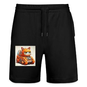1970s SciFi Anime Robot Car Cat - Stanley/Stella Trainer Unisex Organic Jogging Shorts - black - Front - Nik (191cm) & Marisol (170cm)