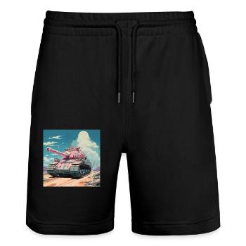 1970s SciFi Anime Tank - Stanley/Stella Trainer Unisex Organic Jogging Shorts - black - Front - Nik (191cm) & Marisol (170cm)