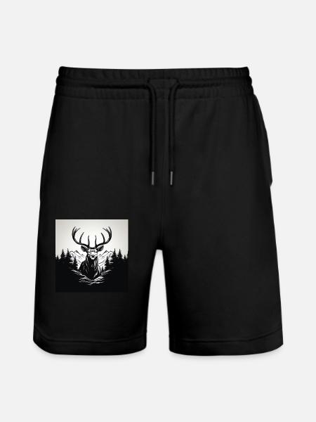 Schwarz Weiß Hirsch - Stanley/Stella Unisex Bio Joggingshorts Trainer  - Schwarz