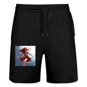 Süßens Anime Girl, floating, short skirt - Stanley/Stella Trainer Unisex Organic Jogging Shorts - black - Front - Nik (191cm) & Marisol (170cm)