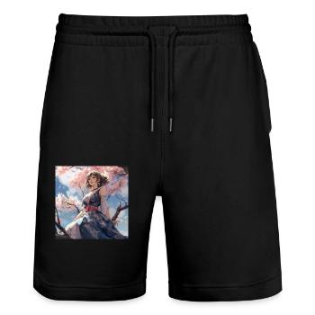 Anime Girl Sits Tall Sublime - Stanley/Stella Trainer Unisex Organic Jogging Shorts - black - Front - Nik (191cm) & Marisol (170cm)