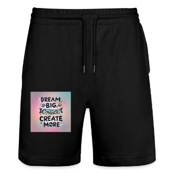Dream Big Create more - Stanley/Stella Unisex Bio Joggingshorts Trainer  - Schwarz - Vorne - Nik (191cm) & Marisol (170cm)