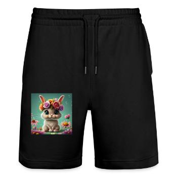 Kaninchen Blumen - Stanley/Stella Unisex Bio Joggingshorts Trainer  - Schwarz - Vorne - Nik (191cm) & Marisol (170cm)