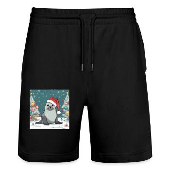 Phoque Noël - Short de jogging bio TRAINER Stanley/Stella unisexe - noir - Devant - Nik (191cm) & Marisol (170cm)