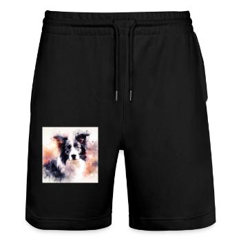 Border Collie Love - Stanley/Stella Trainer Unisex Organic Jogging Shorts - black - Front - Nik (191cm) & Marisol (170cm)