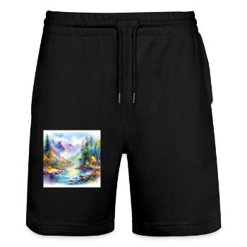 Colorful Watercolor Landscape - Stanley/Stella Trainer Unisex Organic Jogging Shorts - black - Front - Nik (191cm) & Marisol (170cm)