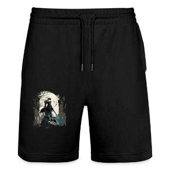 Shining Paladin Standing - Stanley/Stella Trainer Unisex Organic Jogging Shorts - black - Front - Nik (191cm) & Marisol (170cm)