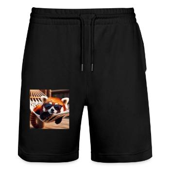 Panda roux avec lunettes de soleil dans un hamac - Short de jogging bio TRAINER Stanley/Stella unisexe - noir - Devant - Nik (191cm) & Marisol (170cm)