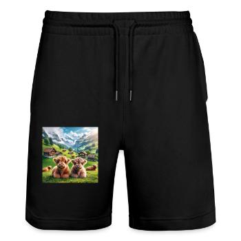 Adorable ultra fluffy Highland cattle - Stanley/Stella Unisex Bio Joggingshorts Trainer  - Schwarz - Vorne - Nik (191cm) & Marisol (170cm)