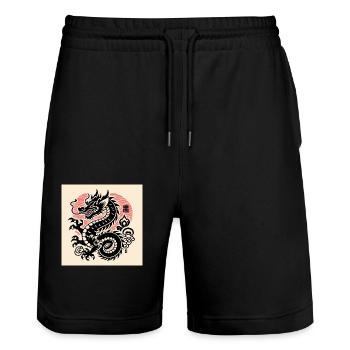Japanischer Holzschnitt Drache – Traditionelle mythische Kunst - Stanley/Stella Unisex Bio Joggingshorts Trainer  - Schwarz - Vorne - Nik (191cm) & Marisol (170cm)