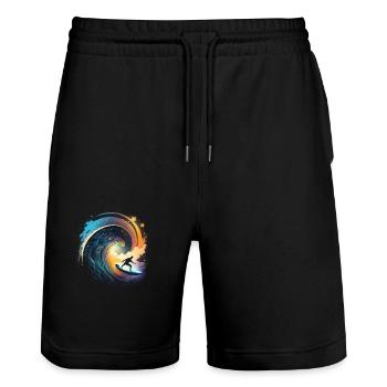 Surfen - Stanley/Stella Unisex Bio Joggingshorts Trainer  - Schwarz - Vorne - Nik (191cm) & Marisol (170cm)