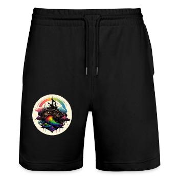 Castle Rainbow - Stanley/Stella Trainer Unisex Organic Jogging Shorts - black - Front - Nik (191cm) & Marisol (170cm)