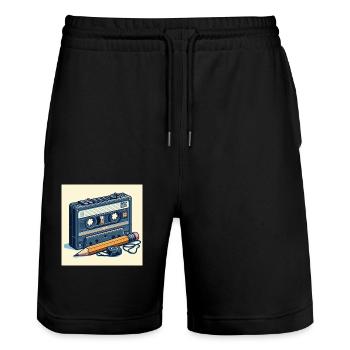 Bleistift und Kassette - Stanley/Stella Unisex Bio Joggingshorts Trainer  - Schwarz - Vorne - Nik (191cm) & Marisol (170cm)