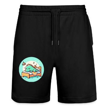 Schlafender Dino kleines Baby - Stanley/Stella Unisex Bio Joggingshorts Trainer  - Schwarz - Vorne - Nik (191cm) & Marisol (170cm)