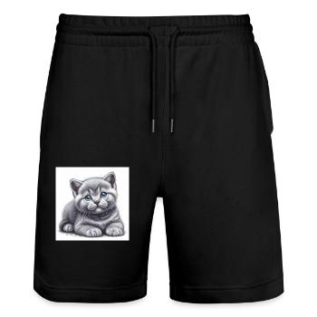 British Shorthair - Stanley/Stella Trainer Unisex Organic Jogging Shorts - black - Front - Nik (191cm) & Marisol (170cm)