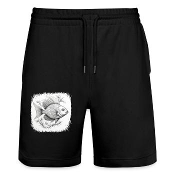 funny fishing animals fish adventure cool - Stanley/Stella Unisex Bio Joggingshorts Trainer  - Schwarz - Vorne - Nik (191cm) & Marisol (170cm)