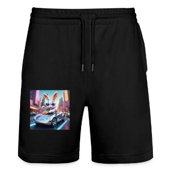 Funny Bunny in City - Stanley/Stella Unisex Bio Joggingshorts Trainer  - Schwarz - Vorne - Nik (191cm) & Marisol (170cm)