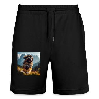 Leonberger Kunst - Stanley/Stella Unisex Bio Joggingshorts Trainer  - Schwarz - Vorne - Nik (191cm) & Marisol (170cm)