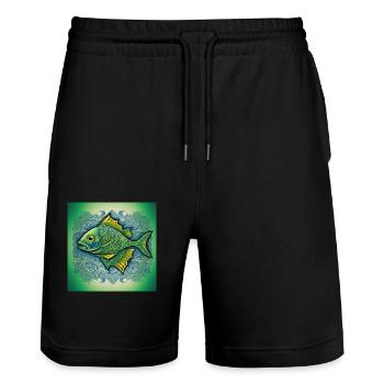 Sternzeichen Fisch - Stanley/Stella Unisex Bio Joggingshorts Trainer  - Schwarz - Vorne - Nik (191cm) & Marisol (170cm)
