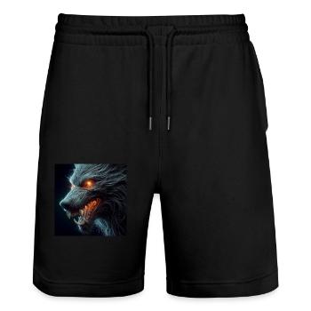 Wolf unheimlich gefährlich Hyperrealismus 3 D - Stanley/Stella Unisex Bio Joggingshorts Trainer  - Schwarz - Vorne - Nik (191cm) & Marisol (170cm)