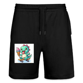 Sweet Dino grün mit Eiswaffel auf Skateboard - Stanley/Stella Trainer Unisex Organic Jogging Shorts - black - Front - Nik (191cm) & Marisol (170cm)