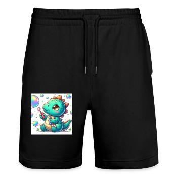 Dino petit avec bulles de savon - Short de jogging bio TRAINER Stanley/Stella unisexe - noir - Devant - Nik (191cm) & Marisol (170cm)