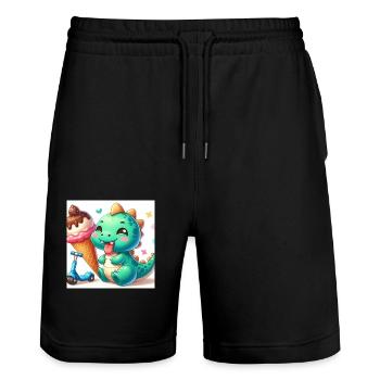 Dino green with cream cone and roller - Stanley/Stella Trainer Unisex Organic Jogging Shorts - black - Front - Nik (191cm) & Marisol (170cm)