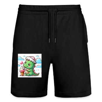 Dino avec chapeau et cornet de glace - Short de jogging bio TRAINER Stanley/Stella unisexe - noir - Devant - Nik (191cm) & Marisol (170cm)