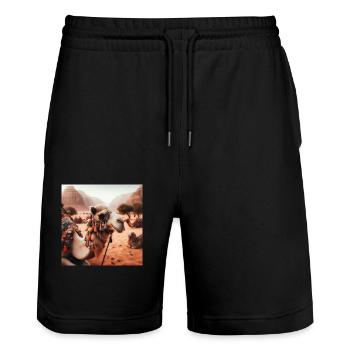 true camel in a desert A5 - Short de jogging bio TRAINER Stanley/Stella unisexe - noir - Devant - Nik (191cm) & Marisol (170cm)