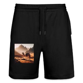 true camel in a desert A3 - Short de jogging bio TRAINER Stanley/Stella unisexe - noir - Devant - Nik (191cm) & Marisol (170cm)