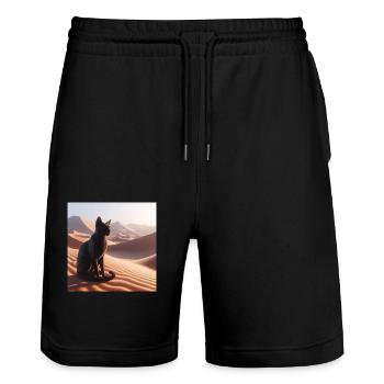 Eine echte Katze in der Wüste 1 - Stanley/Stella Unisex Bio Joggingshorts Trainer  - Schwarz - Vorne - Nik (191cm) & Marisol (170cm)