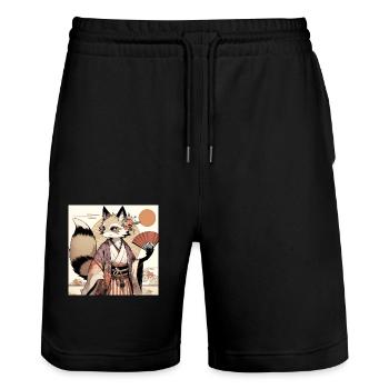 Élégance Kitsune en Tenue Traditionnelle - Short de jogging bio TRAINER Stanley/Stella unisexe - noir - Devant - Nik (191cm) & Marisol (170cm)