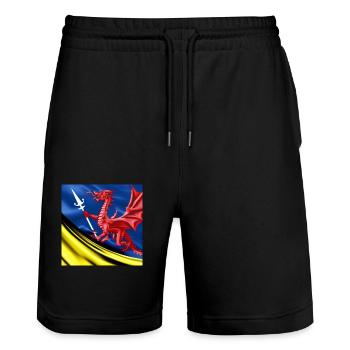 dragon flag spear - Stanley/Stella Trainer Unisex Organic Jogging Shorts - black - Front - Nik (191cm) & Marisol (170cm)