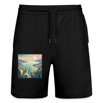 Happy Lake - Stanley/Stella Unisex Bio Joggingshorts Trainer  - Schwarz - Vorne - Nik (191cm) & Marisol (170cm)