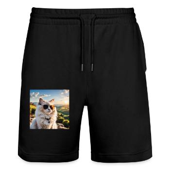 Ragdoll Katze mit einer Sonnenbrill - Stanley/Stella Unisex Bio Joggingshorts Trainer  - Schwarz - Vorne - Nik (191cm) & Marisol (170cm)