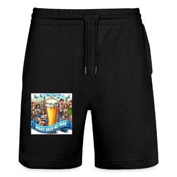 Make Beer no War 6 - Stanley/Stella Unisex Bio Joggingshorts Trainer  - Schwarz - Vorne - Nik (191cm) & Marisol (170cm)