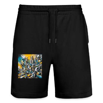 Yellow abstract - Stanley/Stella Trainer Unisex Organic Jogging Shorts - black - Front - Nik (191cm) & Marisol (170cm)