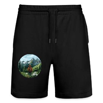 Immergez-vous dans la nature sauvage : votre aventure en montagne vous appelle - Short de jogging bio TRAINER Stanley/Stella unisexe - noir - Devant - Nik (191cm) & Marisol (170cm)