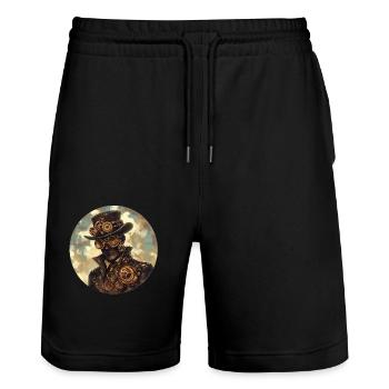 Steampunk erleben – Retro-Charme und Innovation - Stanley/Stella Unisex Bio Joggingshorts Trainer  - Schwarz - Vorne - Nik (191cm) & Marisol (170cm)