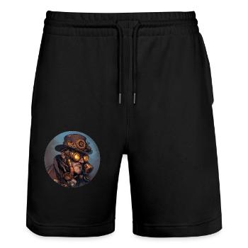 Steampunk style: nostalgia meets technology - Stanley/Stella Trainer Unisex Organic Jogging Shorts - black - Front - Nik (191cm) & Marisol (170cm)