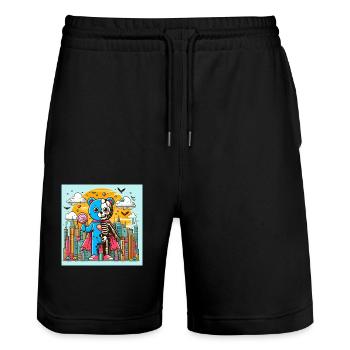 Skelett Bär - Stanley/Stella Unisex Bio Joggingshorts Trainer  - Schwarz - Vorne - Nik (191cm) & Marisol (170cm)