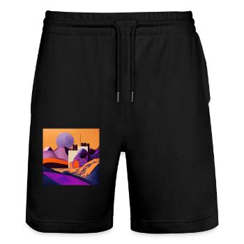 Lune violette - Short de jogging bio TRAINER Stanley/Stella unisexe - noir - Devant - Nik (191cm) & Marisol (170cm)