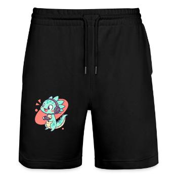 Gamer Dino - Cute and Playful - Stanley/Stella Trainer Unisex Organic Jogging Shorts - black - Front - Nik (191cm) & Marisol (170cm)
